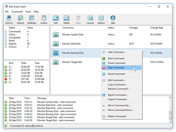 DiskPulse Disk Change Monitor Server GUI