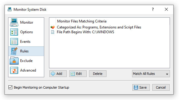Disk Change Monitoring Rules
