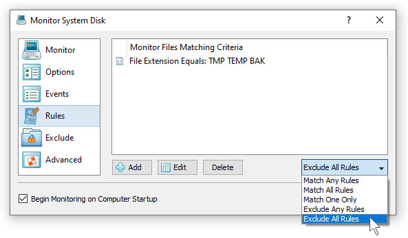 DiskPulse Disk Change Monitor Exclude File Extensions