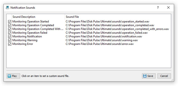DiskPulse Disk Change Monitor Sounds